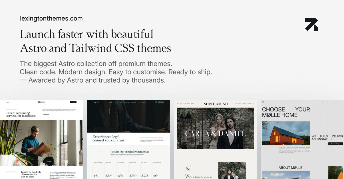 Lexington Themes: Astro and Tailwind CSS themes, with four theme previews